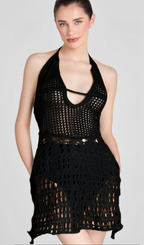 Flowering Girl Women CONTAKI V-NECK KNIT MINI DRESS IN BLACK