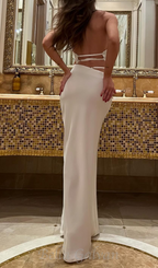 Flowering Girl Women silk crop top maxi skirts 2 pieces sets in white