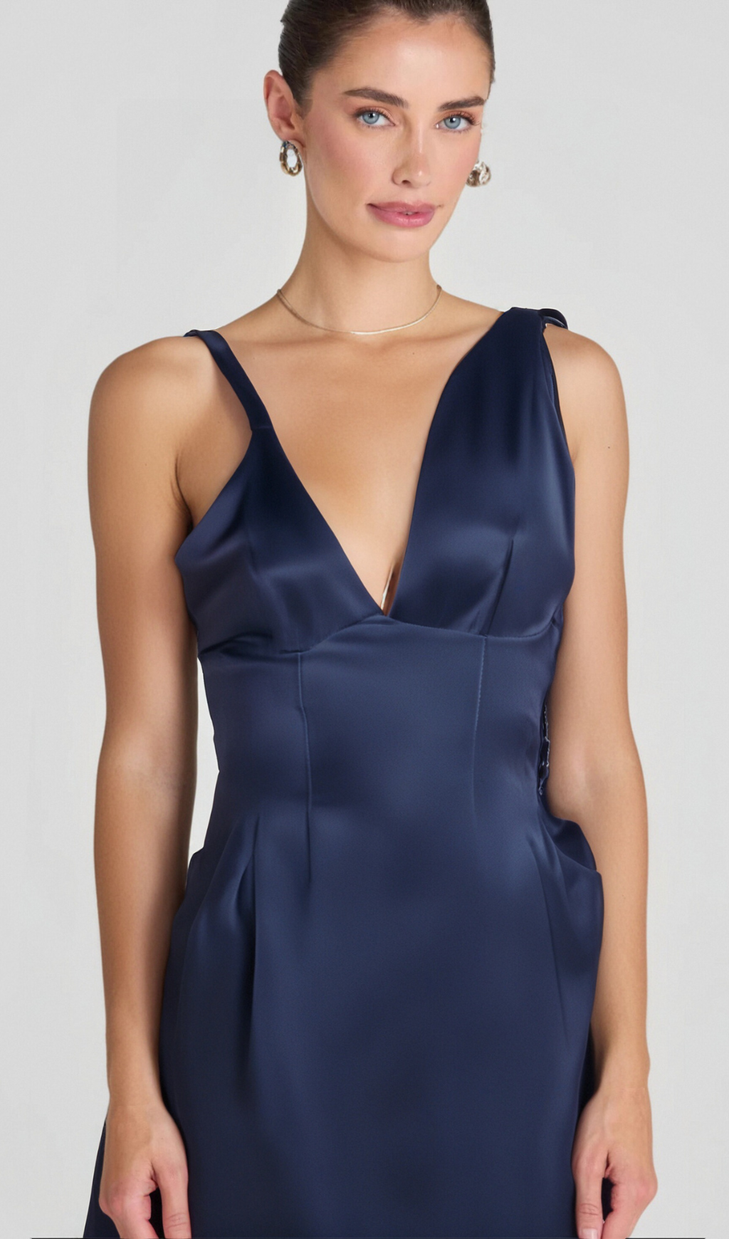 Flowering Girl Women Chantale blue twist-detail satin midi dress