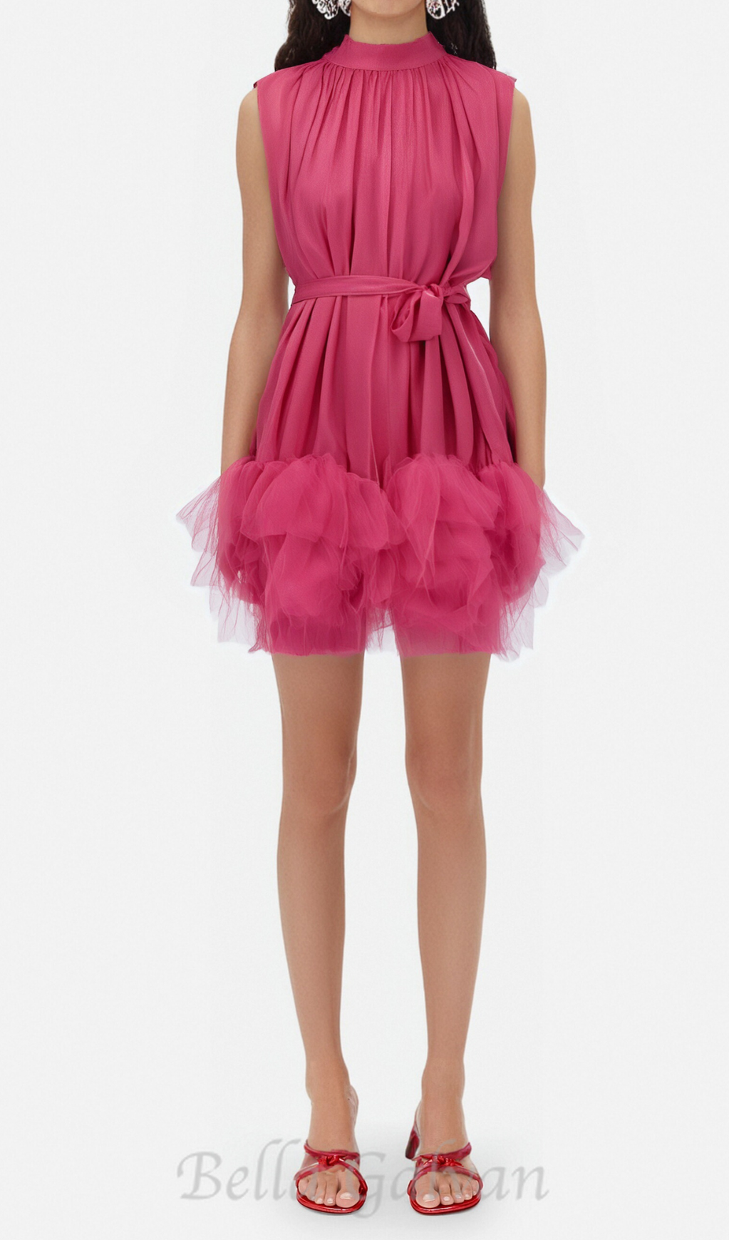 Flowering Girl Women half-high-neckline tulle mini dress in pink