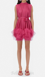 Flowering Girl Women half-high-neckline tulle mini dress in pink
