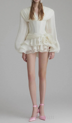 Flowering Girl Women wallis 3d flower ruffle trim mini dress in white