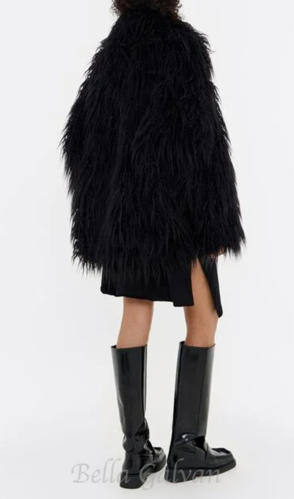 Flowering Girl Women Short black fur coat