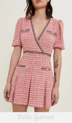 Flowering Girl Women Tweed dress with ethnic trim in pink
