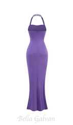 Flowering Girl Women multicolor-pearl embellished purple halter maxi dress