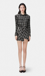Flowering Girl Women Jeannette black studded check mini shirt dress