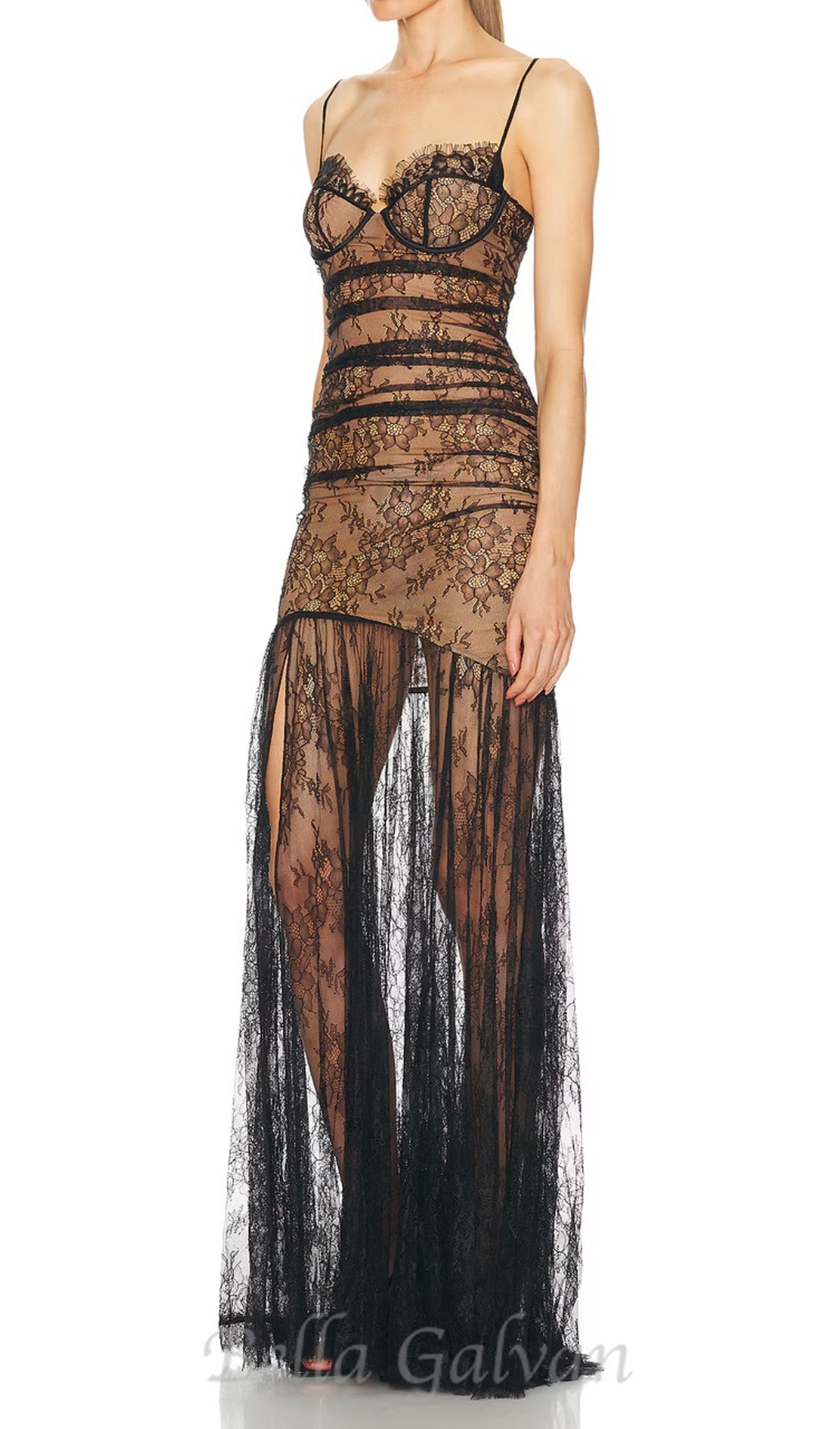 Flowering Girl Women floral print lace maxi dress in black