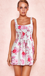 Flowering Girl Women RETALE PINK FLORAL FLARED MINI DRESS
