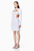 Flowering Girl Women RACHEL WHITE HOLLOW BANDAGE BODYCON MINI DRESS