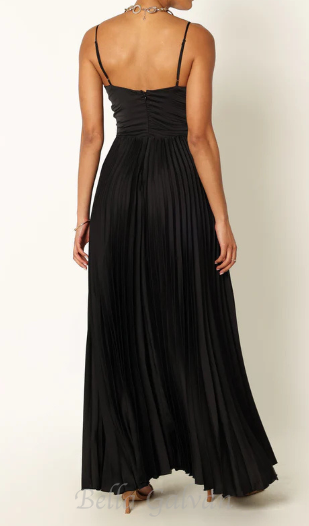 Flowering Girl Women Naira Pleated Maxi Dress in Black