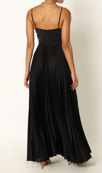 Flowering Girl Women Naira Pleated Maxi Dress in Black