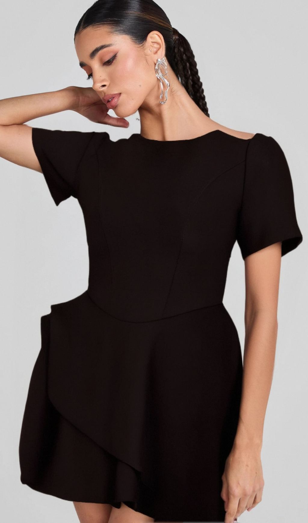 Flowering Girl Women Emma black asymmetric ruffled mini dress