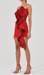 Flowering Girl Women amelia sequin ruffle red mini dress