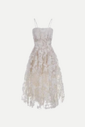 Flowering Girl Women Stereoscopic Flower Rhinestone Chain maxi Dress in white