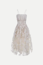 Flowering Girl Women Stereoscopic Flower Rhinestone Chain maxi Dress in white