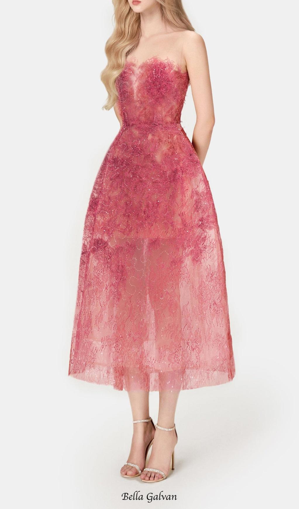 Flowering Girl Women RED FLORAL LACE EMBROIDER MIDI DRESS