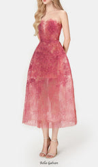 Flowering Girl Women RED FLORAL LACE EMBROIDER MIDI DRESS