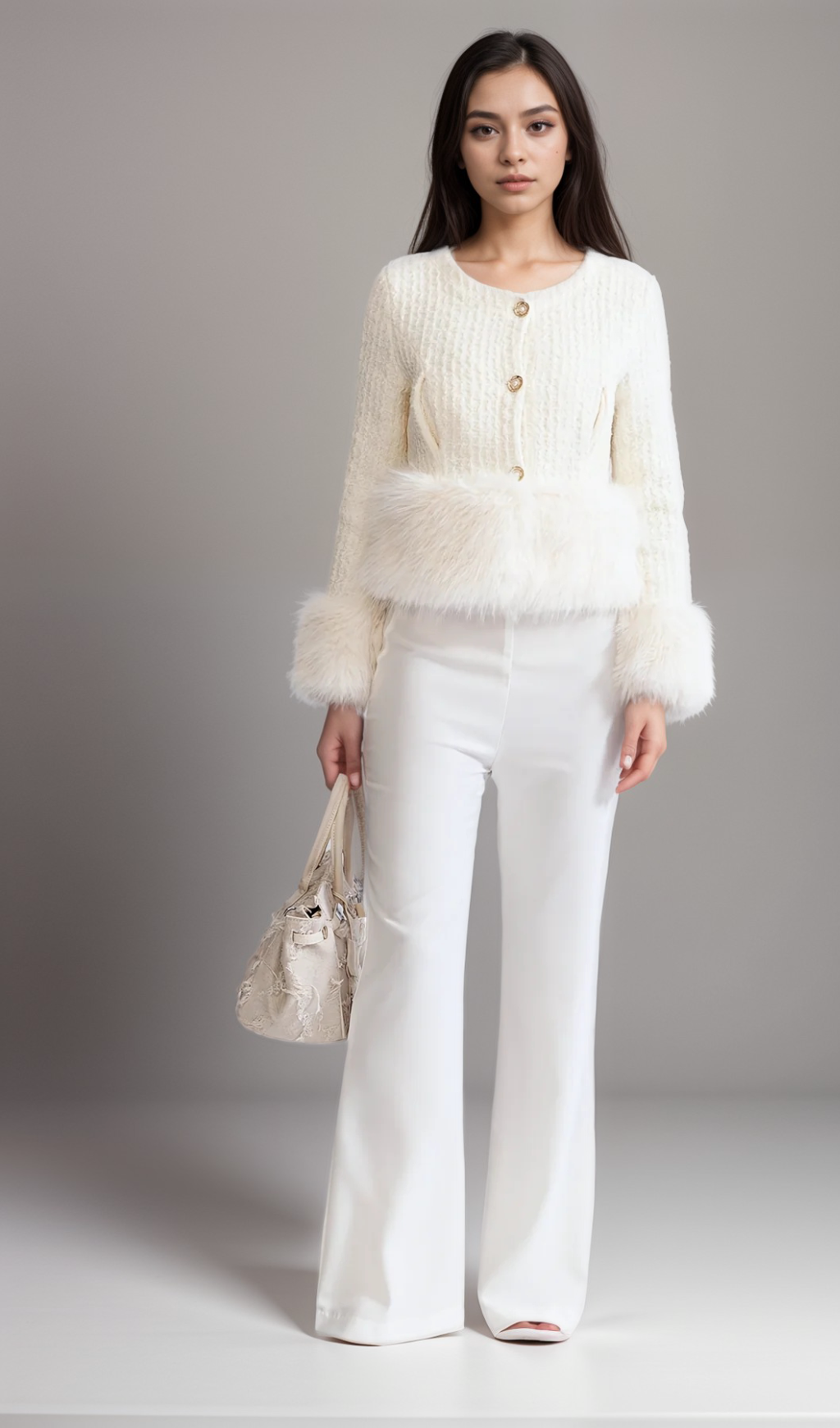 Flowering Girl Women Tweed Jacket withFaux Fur Accents