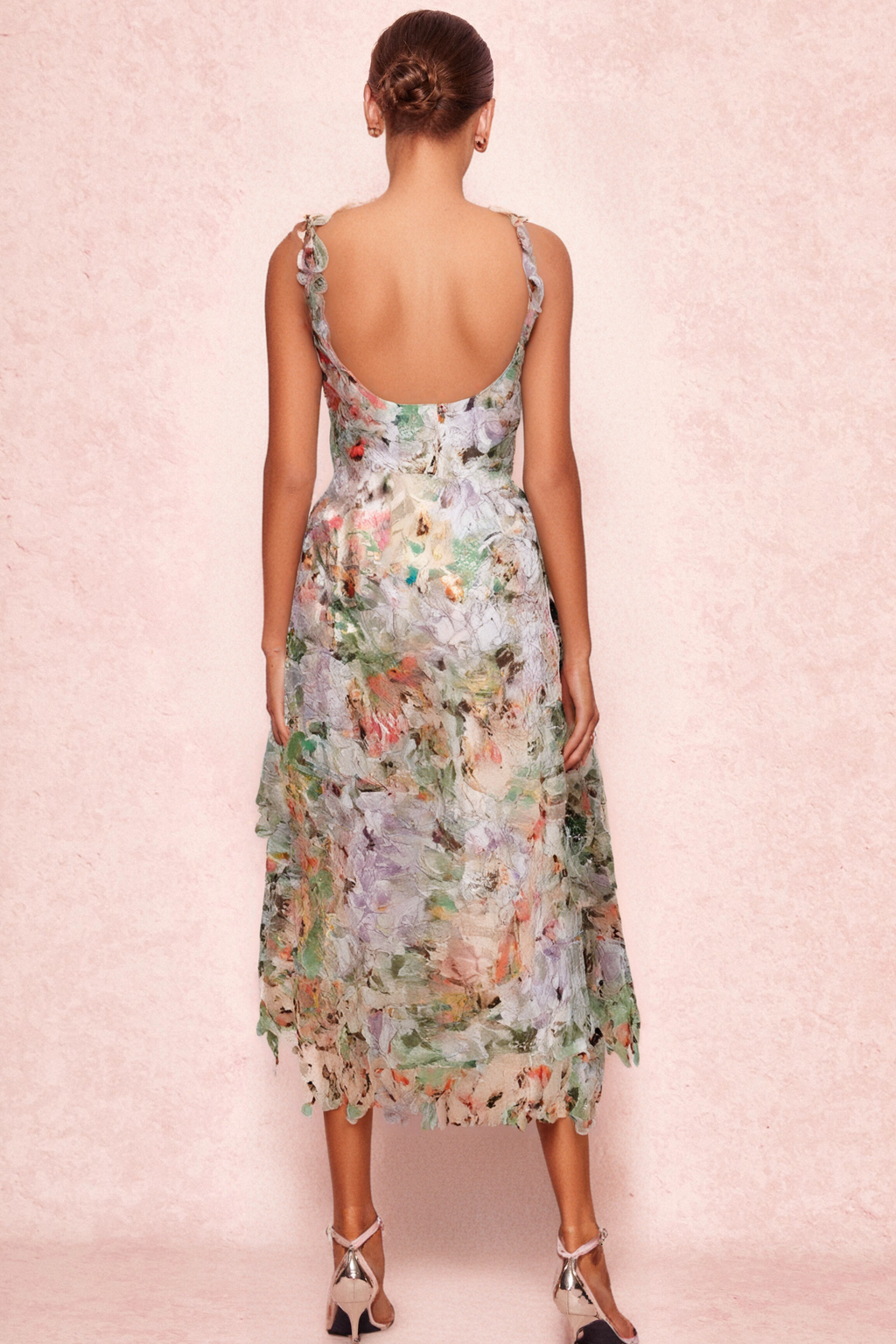 Flowering Girl Women Colorful Hollow Lace Midi Dress
