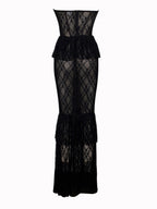 zenobia Black Lace strapless Corset Maxi Dress