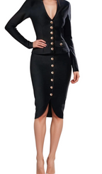 Flowering Girl Women bonnie Long Sleeve Single Breasted Bandage Set in black