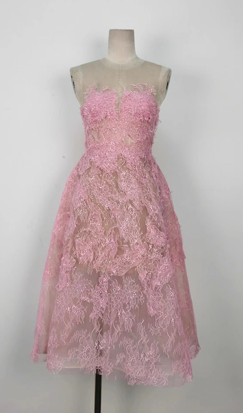 Flowering Girl Women PINK FLORAL LACE EMBROIDER MIDI DRESS