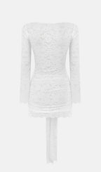Flowering Girl Women Lace Draped Neckline Mini Dress