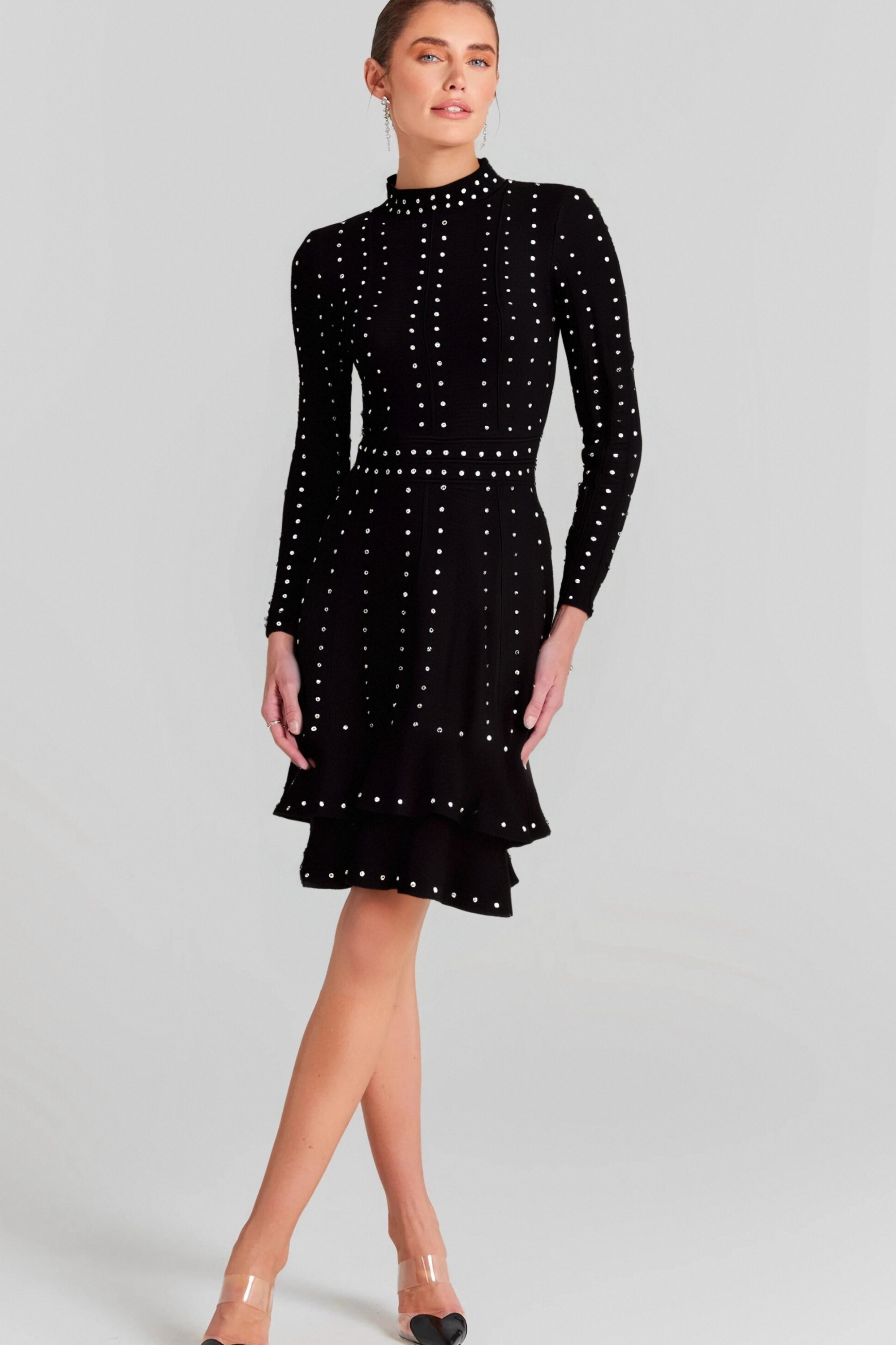 Flowering Girl Women Fabienne Black Embellished Ruffled Knitted Mini Dress