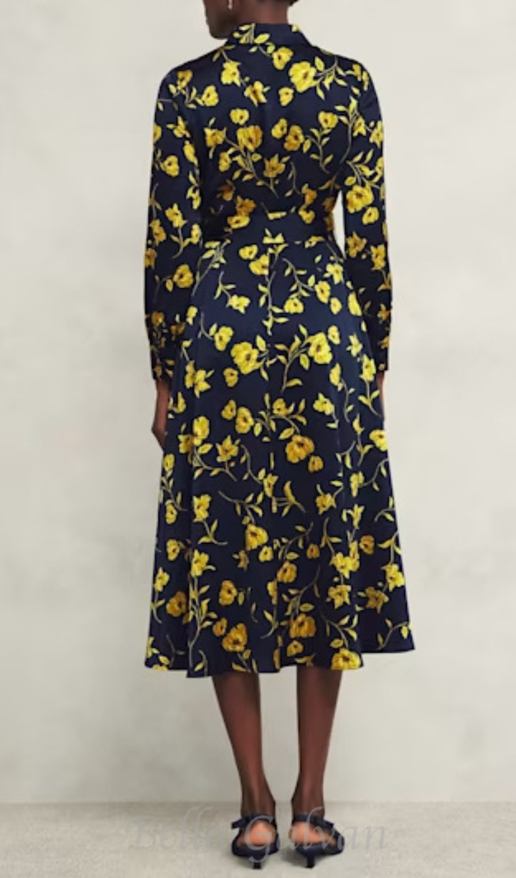 Flowering Girl Women sophia floral shirt midi dress in navy yellow
