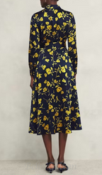 Flowering Girl Women sophia floral shirt midi dress in navy yellow