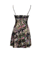 Flowering Girl Women Floral Print Satin Mini Dress With Lace Trim