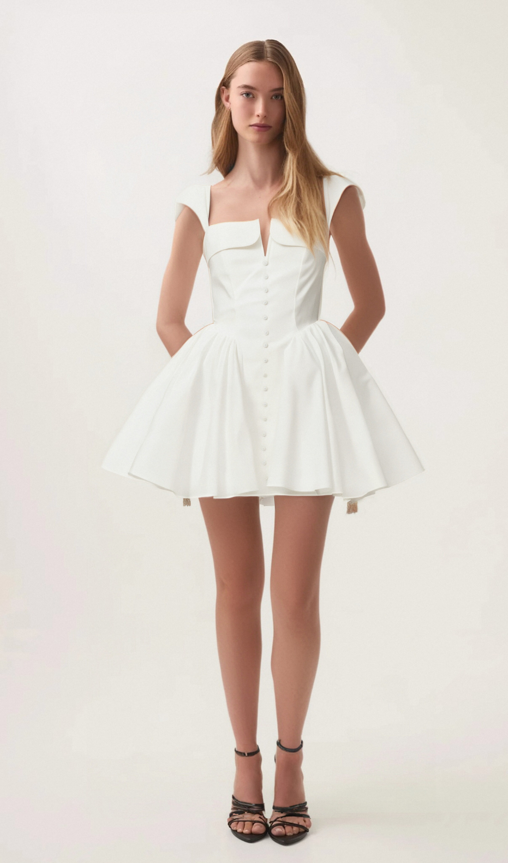 Flowering Girl Women Julie white folded-neck bonded sleeveless mini dress