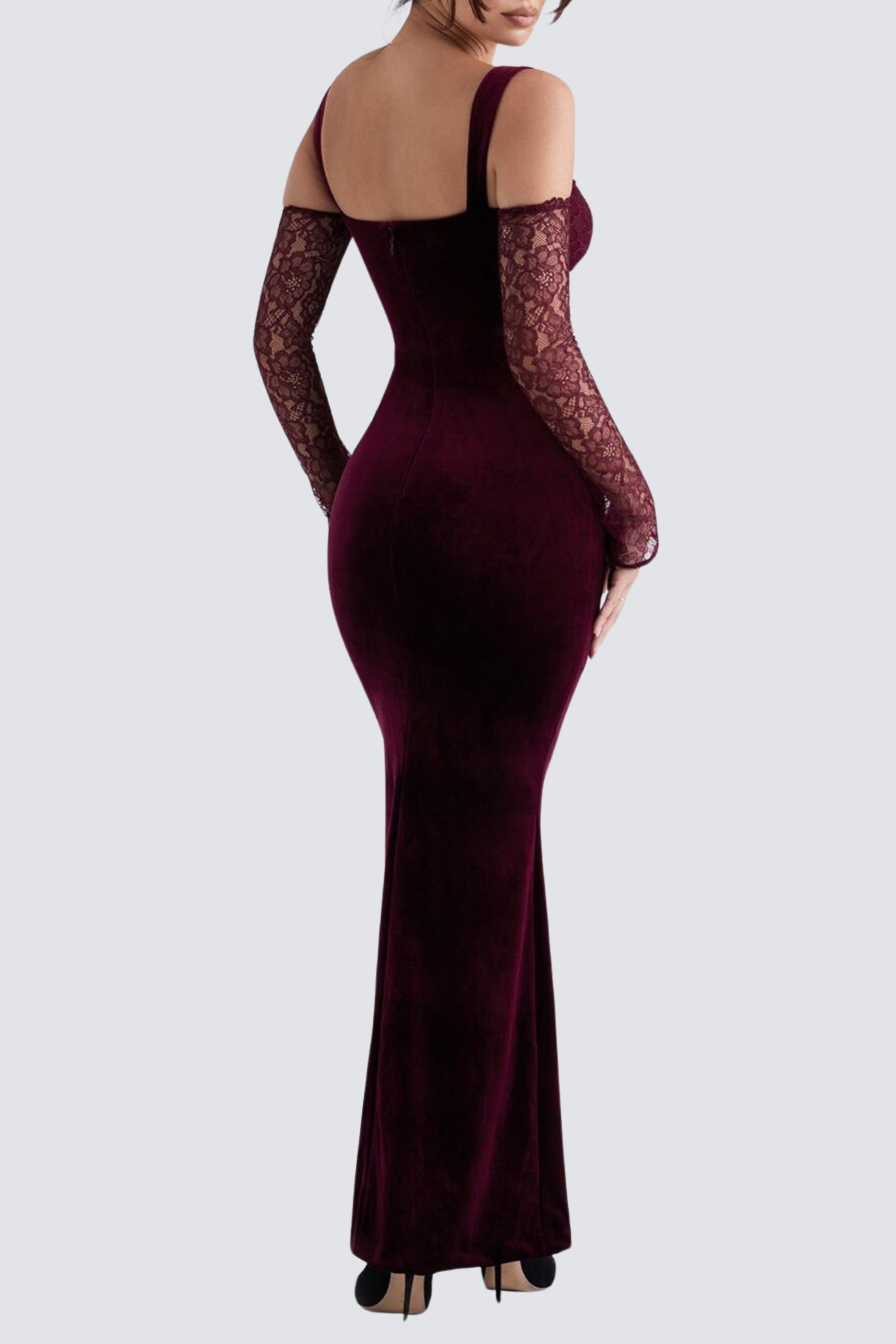 Flowering Girl Women Black Cherry Velvet Maxi Dress