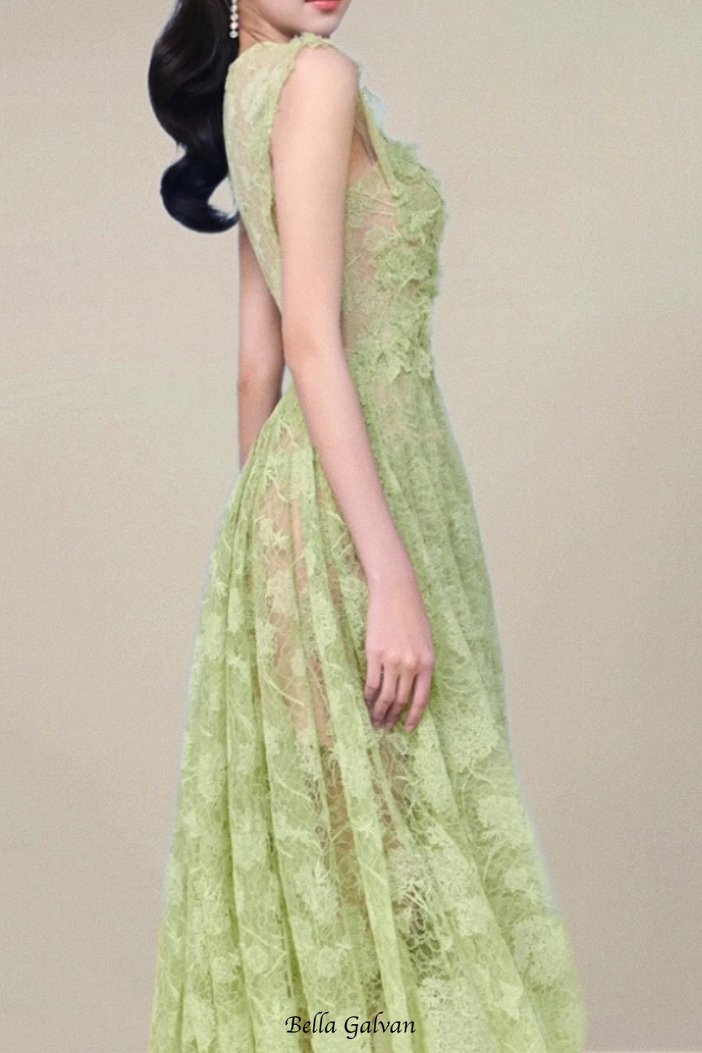jennifer Lace Flower embellished maxi Dress in green