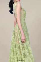 jennifer Lace Flower embellished maxi Dress in green