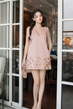 Flowering Girl Women flower sleeveless v-neck mini dress in pink