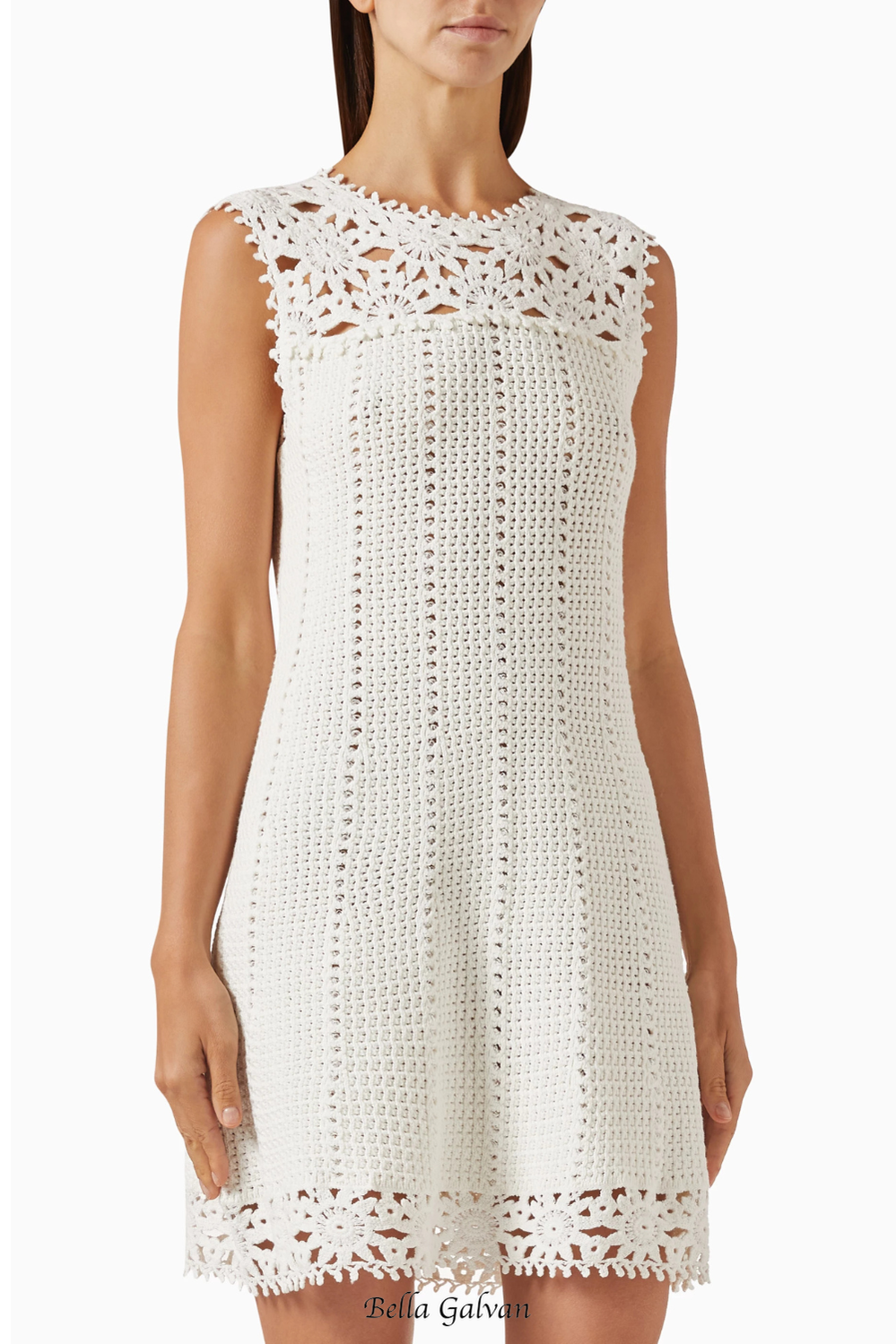 Flowering Girl Women Floral Crochet Mini Dress in white