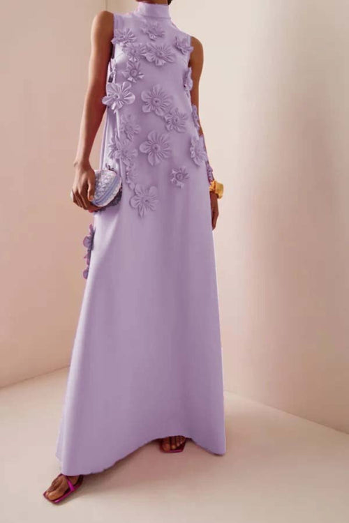 Flowering Girl Women Annona Purple Flower Embellished Maxi Dress