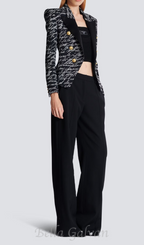 Flowering Girl Women Alphabet pattern black jacket with single button