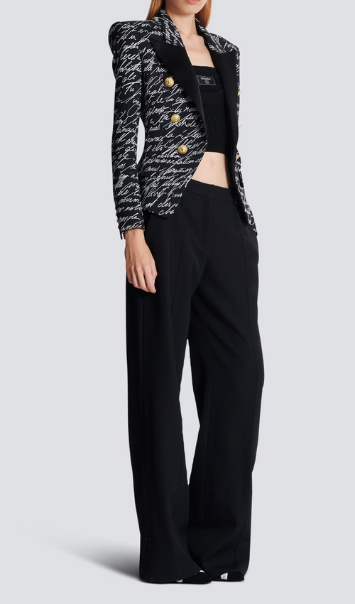 Flowering Girl Women Alphabet Pattern Black Jacket With Single Button