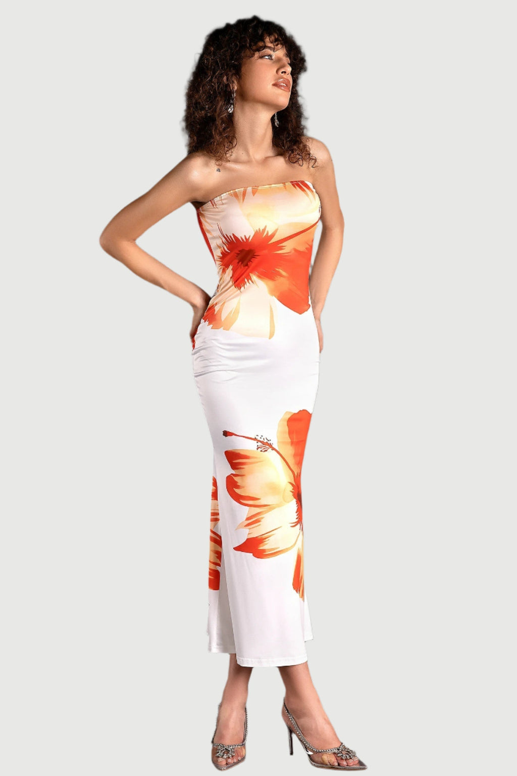 Flowering Girl Women SARRIDES STRAPLESS PRINT MIDI DRESS