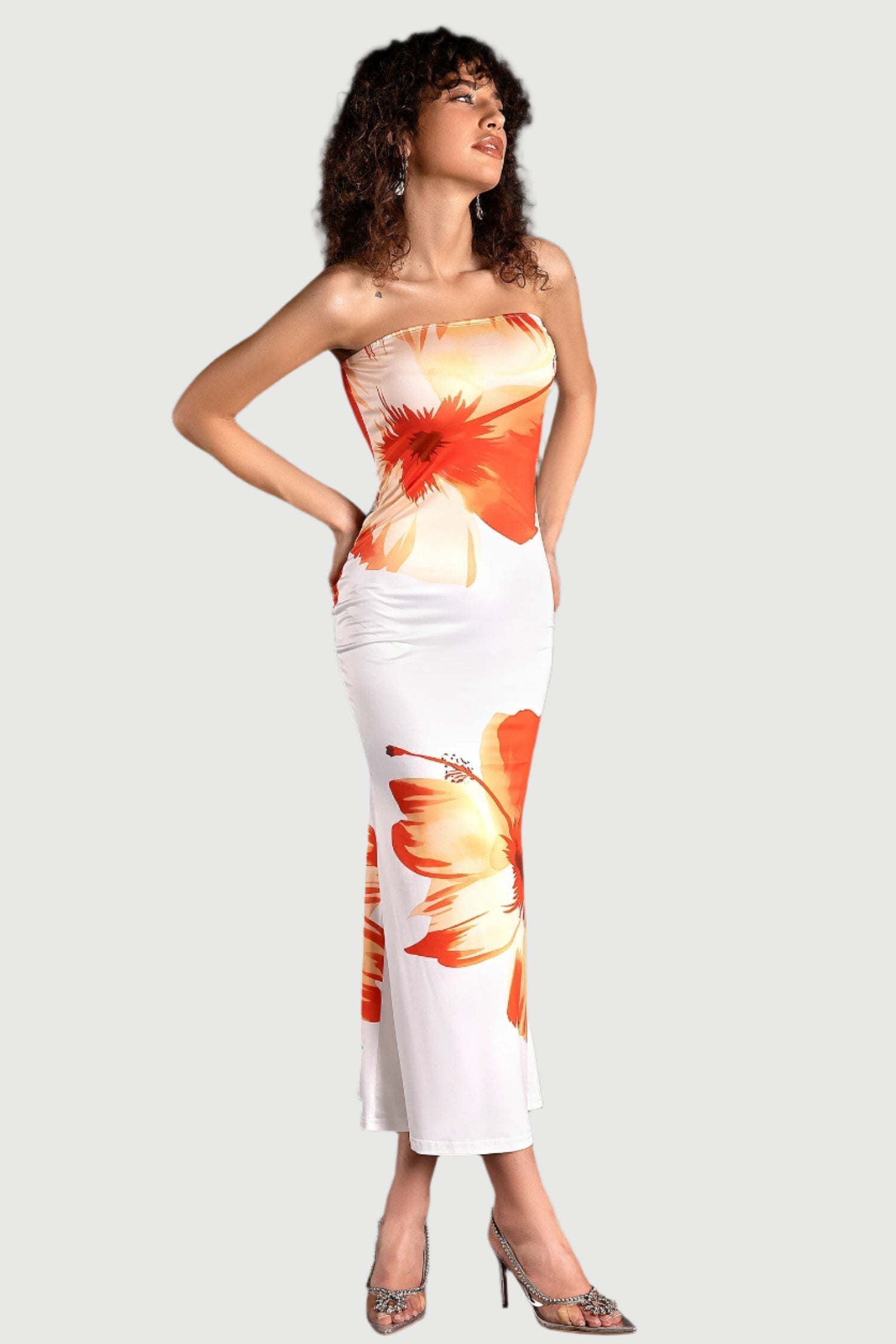 Flowering Girl Women SARRIDES STRAPLESS PRINT MIDI DRESS