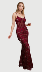 Flowering Girl Women Carol Sequin Fringe Maxi Dress In Red