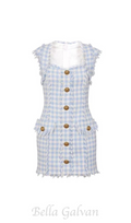 Flowering Girl Women Blue White Gingham Mini dress