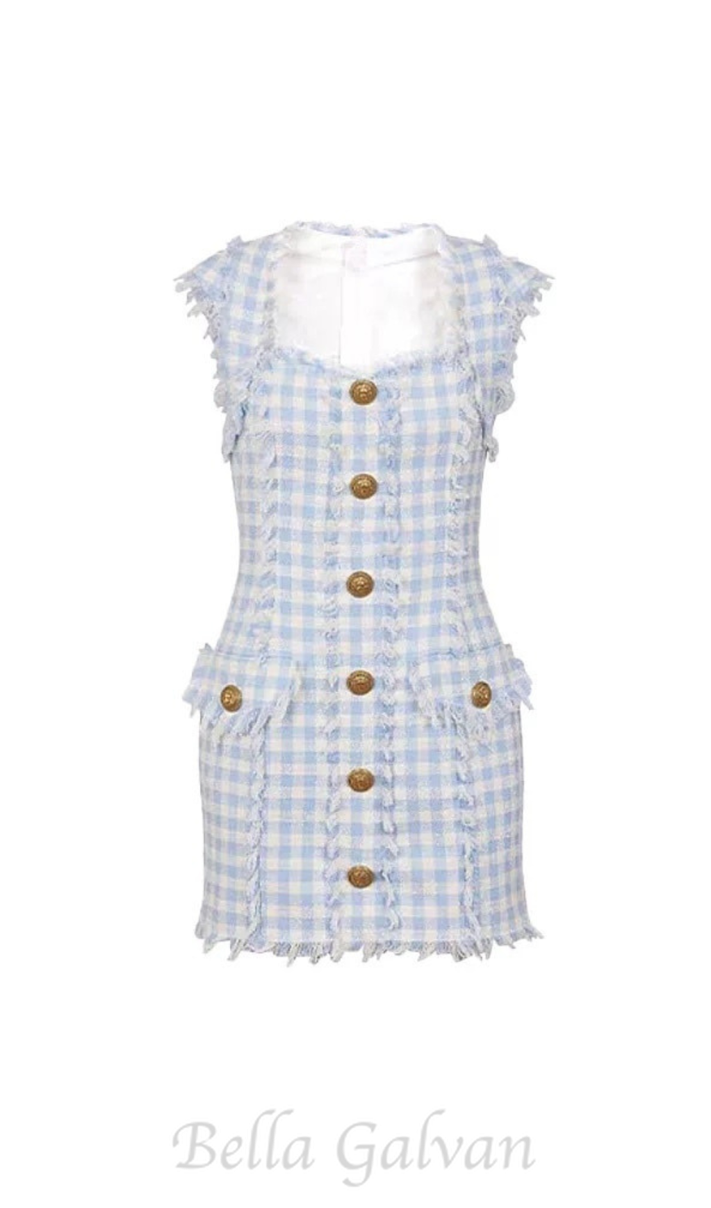 Flowering Girl Women Blue White Gingham Mini dress