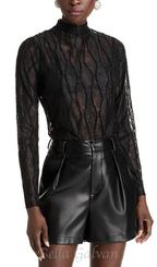 Flowering Girl Women Lace Mock Neck Top in black