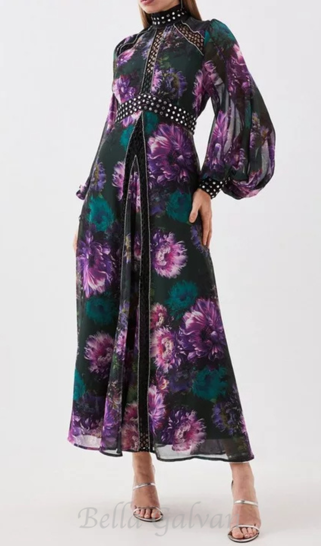 Flowering Girl Women multicolor studded floral lace maxi dress