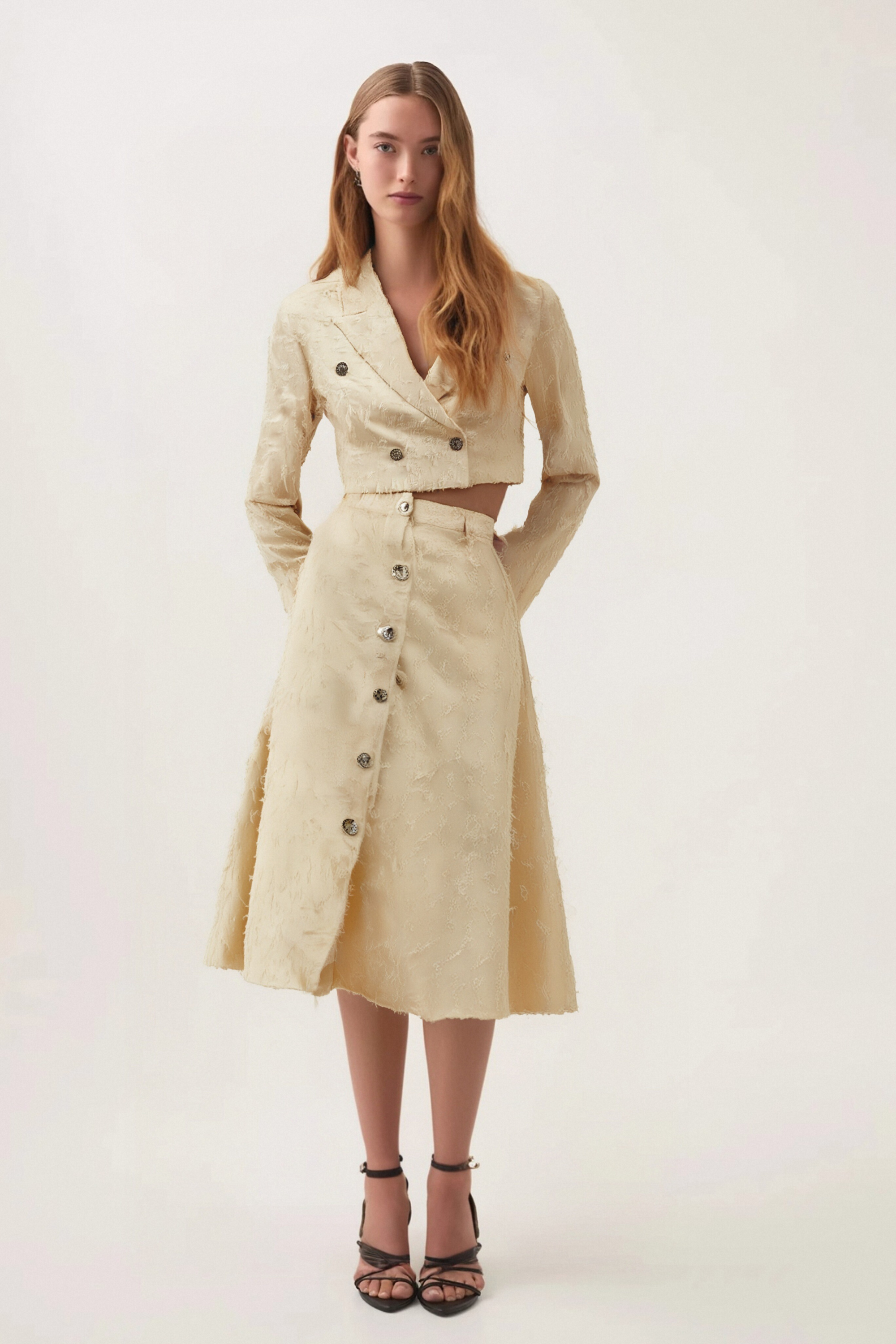 Flowering Girl Women Karine White Fringed Jacket & Skirt Matching Set