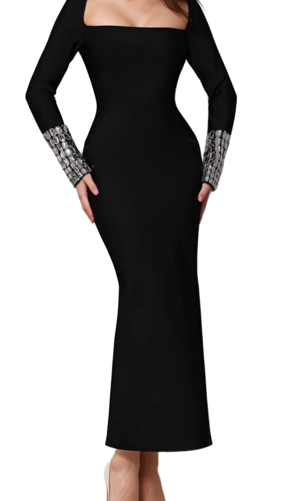 Flowering Girl Women breenda square neck diamond tight bandage maxi dress in black