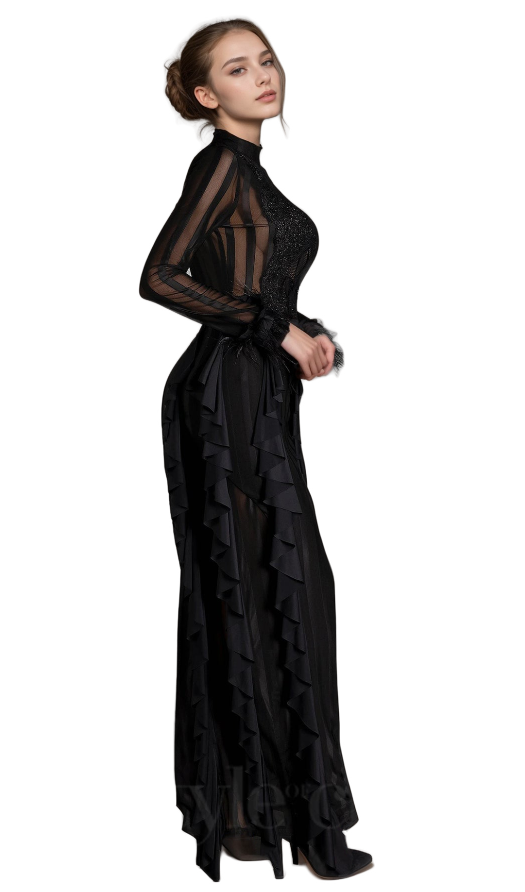 Flowering Girl Women alani Panagas Long Sleeve Mesh Ruffle Dress